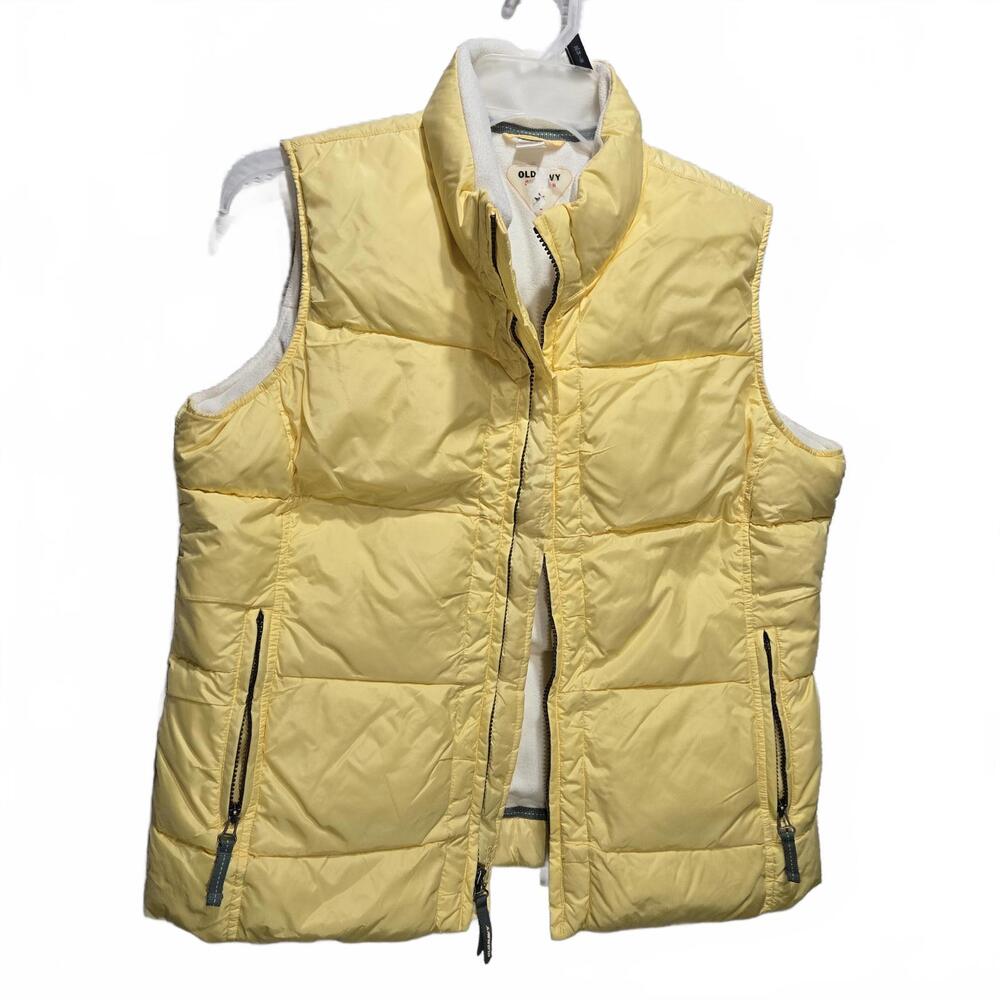 Old Navy Vintage Women's Size L Down Puffer Vest Butter Yellow Outdoor, Fishing